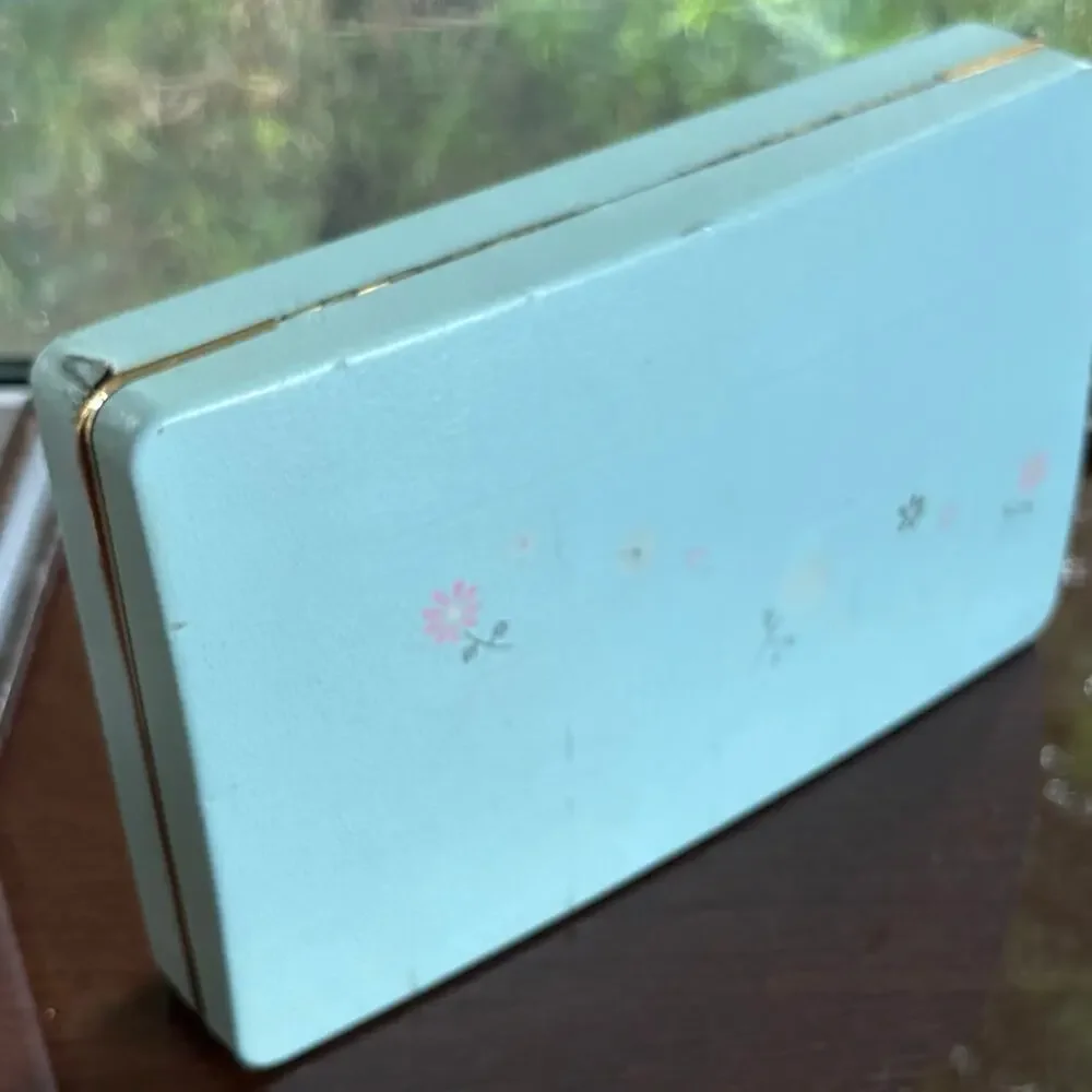 Vintage Farrington Texol Blue Floral Jewelry Box, Hard Case Organizer